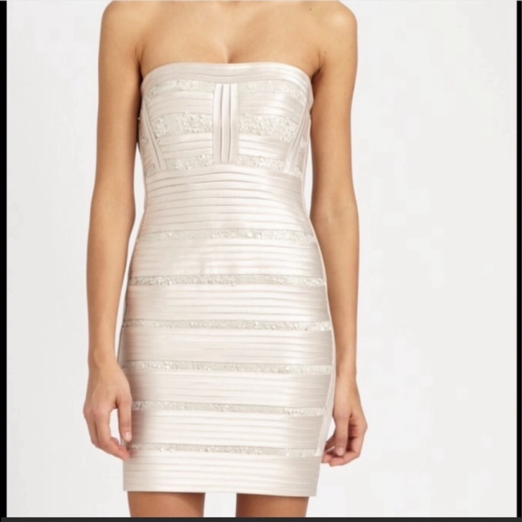 Nwt Bcbg Bodycon Bandage Sequin Champagne Dress